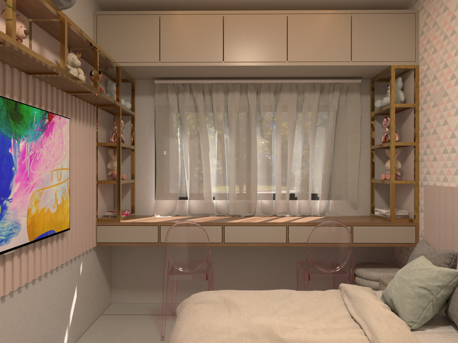 Quarto com 2 Camas de Solteiro — projeto em 3D
