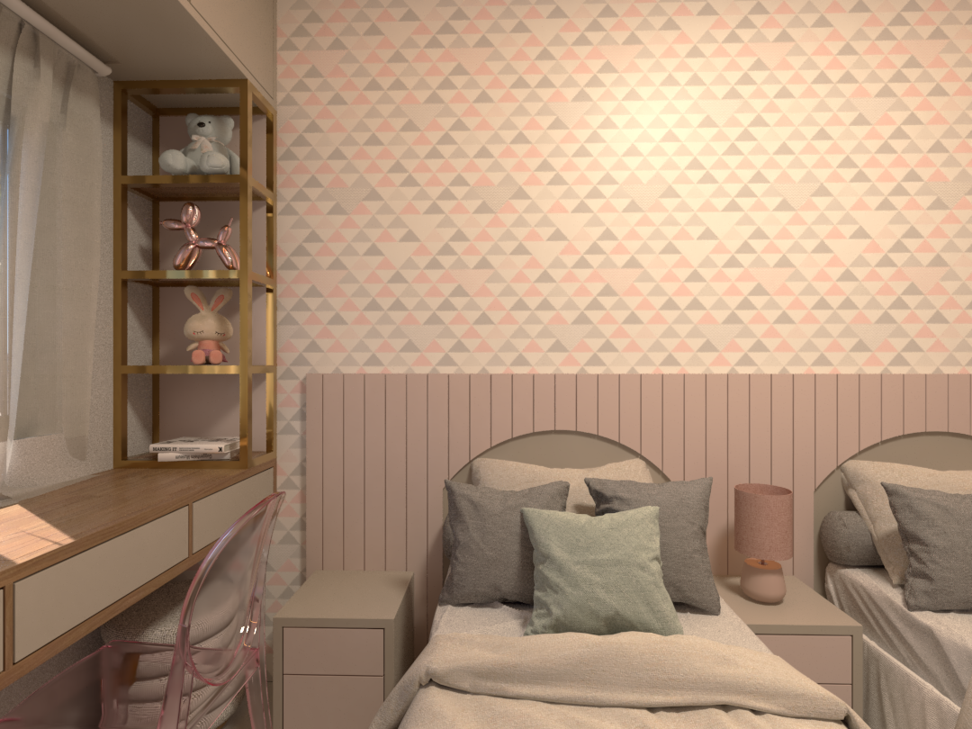 Quarto com 2 Camas de Solteiro — projeto em 3D