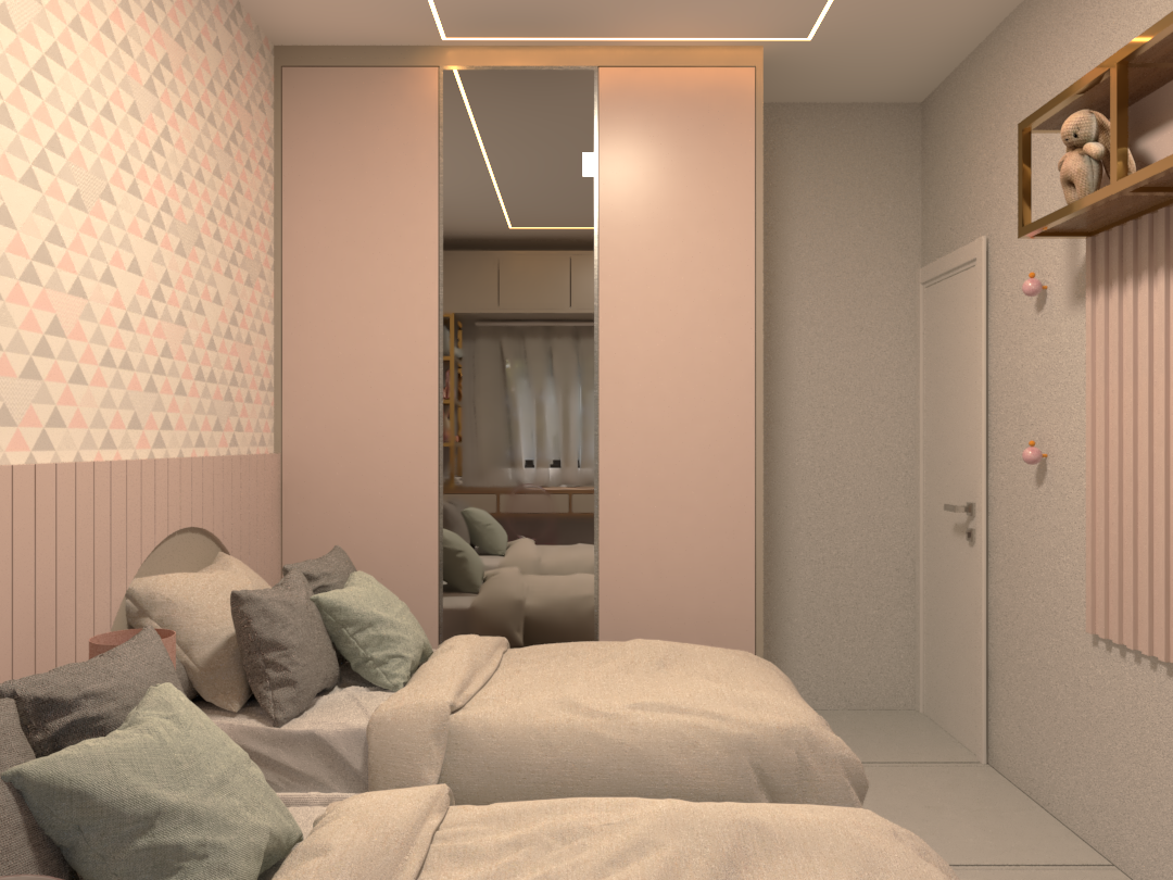 Quarto com 2 Camas de Solteiro — projeto em 3D