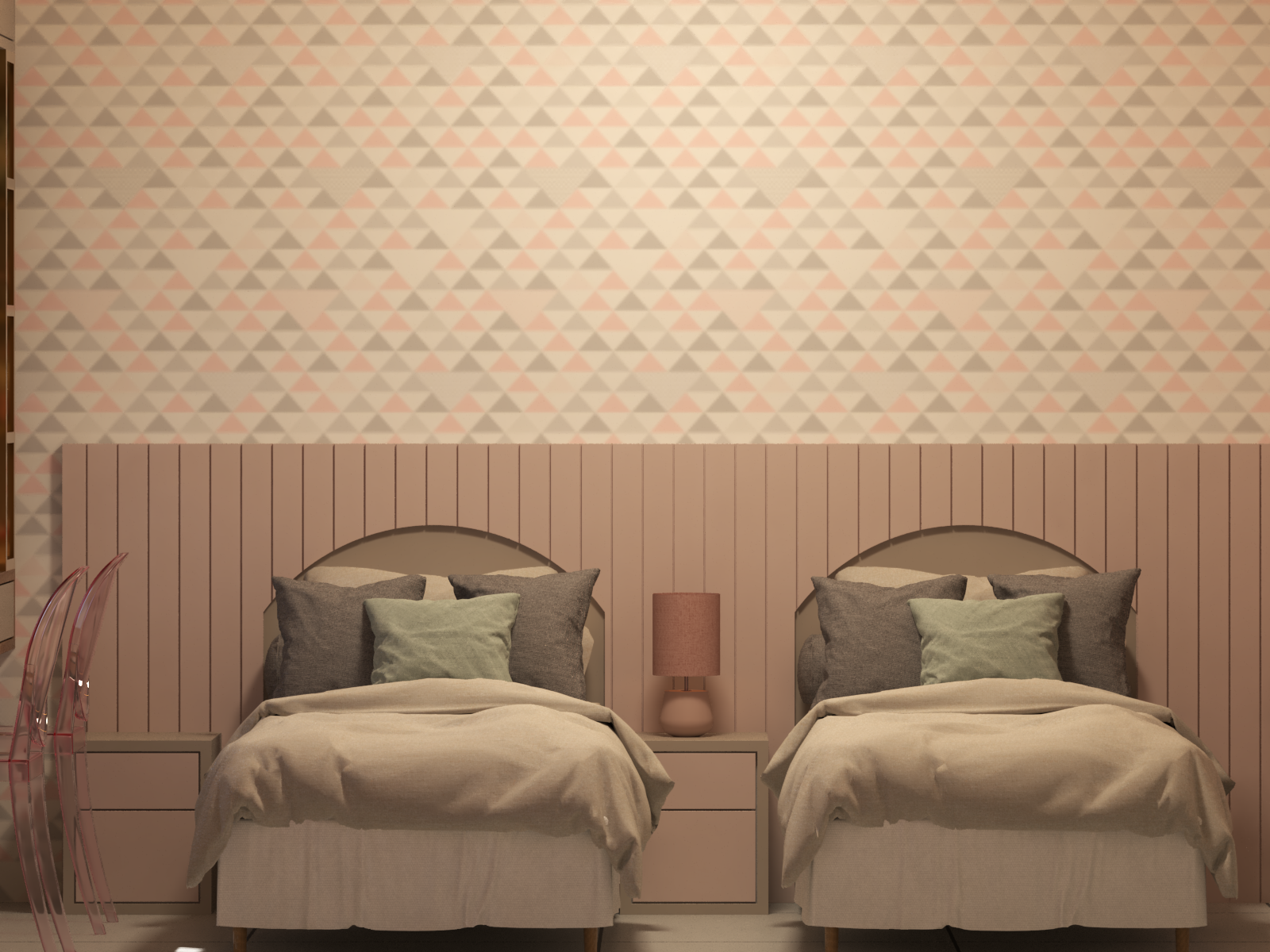 Quarto com 2 Camas de Solteiro — projeto em 3D